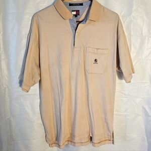 Y2k Tommy Hilfiger Men's Orange + cream Polo Shirt -Mens Large